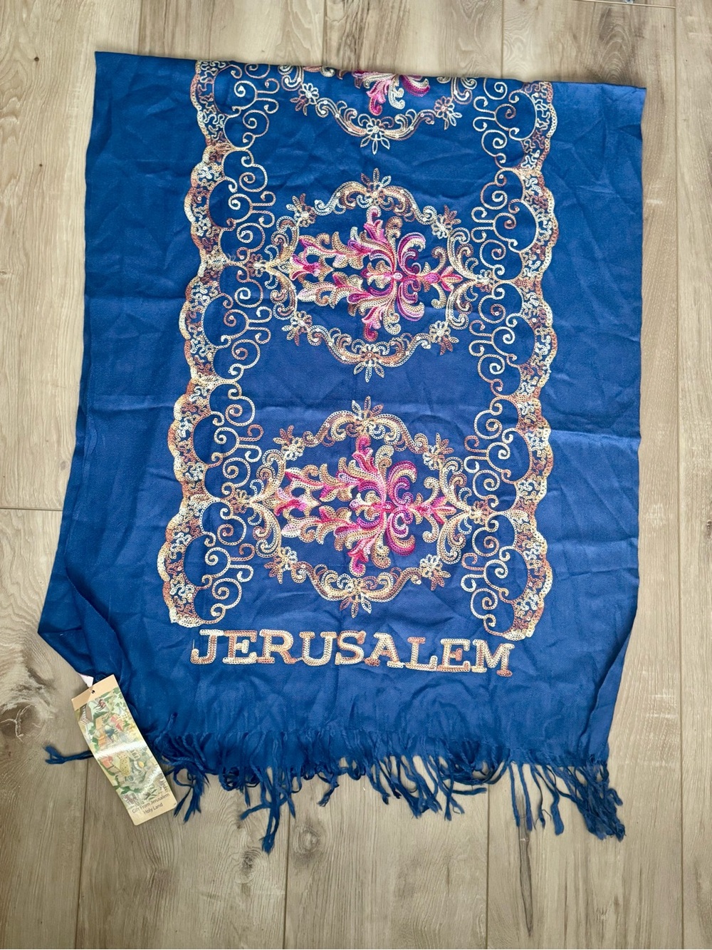 Women Jeans - Blue Embroidered Jerusalem Scarf Accent